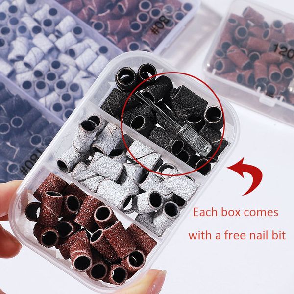 100/125 pcs bandas de lixamento de unhas repalíneas # 80 # 120 # 180 zebra areia ring bit para manicure pedicure pregos arquivos de perfuração máquina de perfuração NAD031