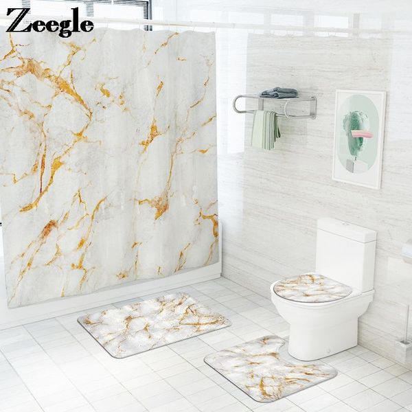 

bath mats home decor waterproof bathroom curtain anti-slip carpet for toilet marble printed mat set absorbent u-shaped rug