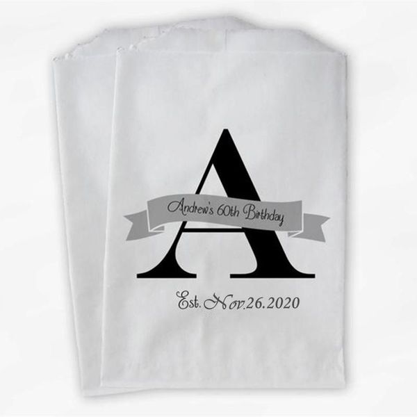 

gift wrap custom thanksgiving monograph and banner candy buffet bag black gray - personalized initial birthday