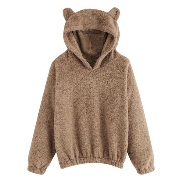 

women's hoodies & sweatshirts autumn winter khaki flannel tender women clothes hoodie sweatshirt solid cute bear ears pullover casual, Black