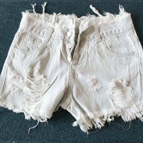 

casual pockets ripped fashion cotton denim shorts women hole white frayed edges high waist short jeans, White;black