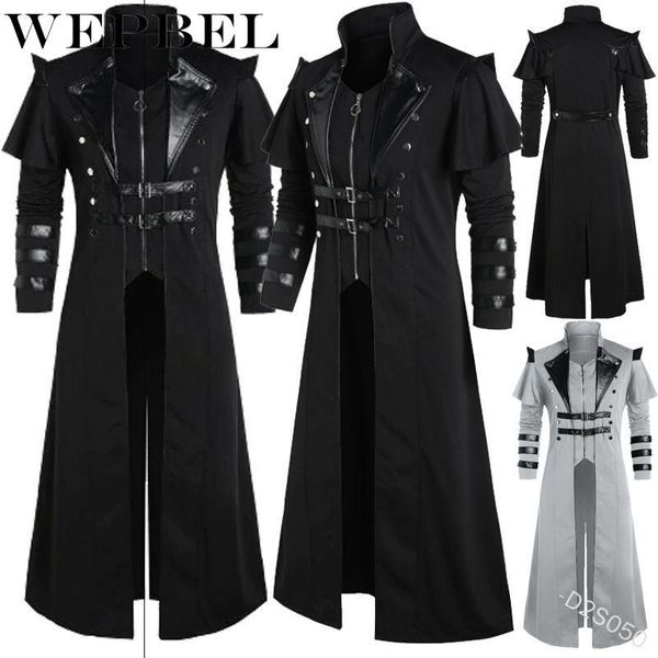 

men's trench coats mandylandy punk rave fashion mens zipper pu steampunk visual kei gothic long jacket coat 289t, Tan;black