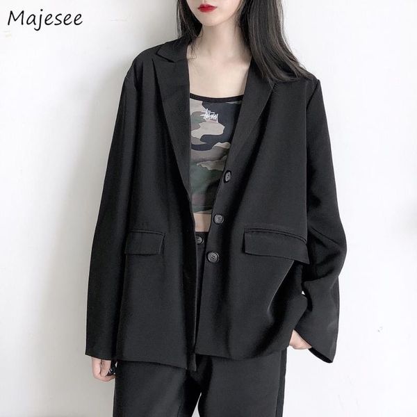 

blazers women solid casual loose korean style 2021 autumn fashion womens soft simple harajuku students all-match clothing women's suits, White;black