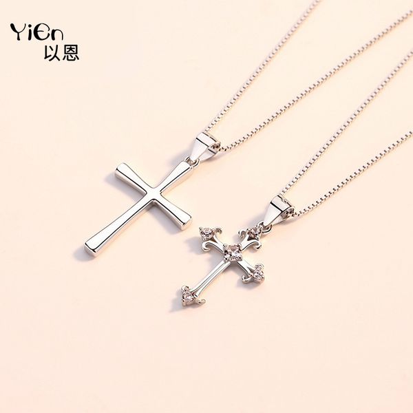 

cross necklace 925 silver jewelry female lovers electroplating diamond inlaid box chain christian catholic