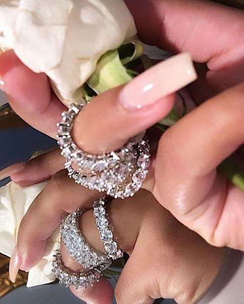 

wedding rings latest gold silver color double raw cz eternity love for men boy hip hop bling iced out design prong setting gift, Slivery;golden