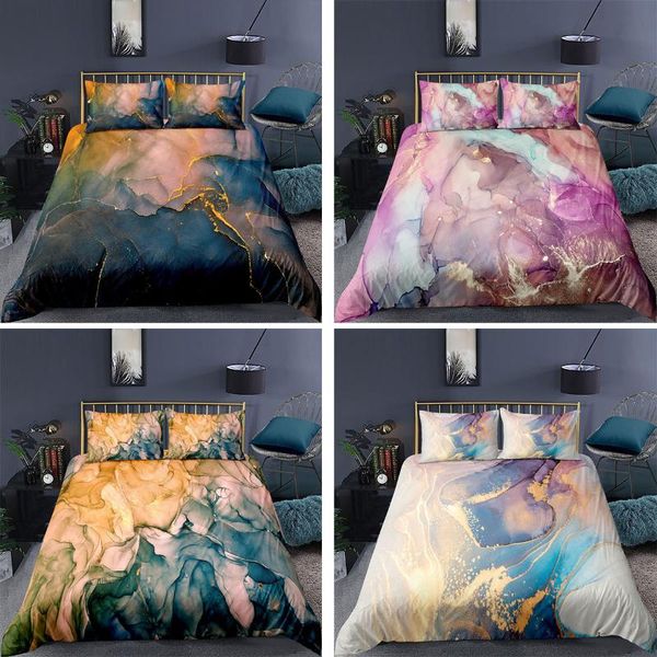 

bedding sets fashion 3d multicolor marbling design pattern duvet cover+pillowcase single twin  king bed set