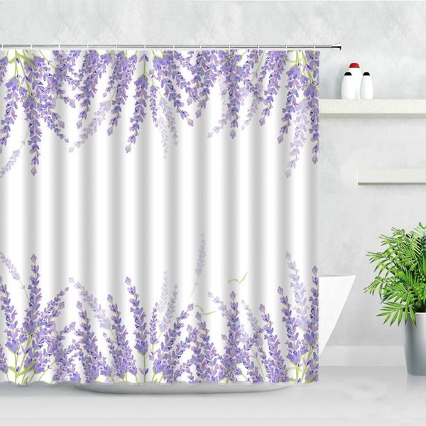 

floral shower curtain set purple lavender flowers green leaves 3d printing home bathroom decor waterproof fabric bath curtains