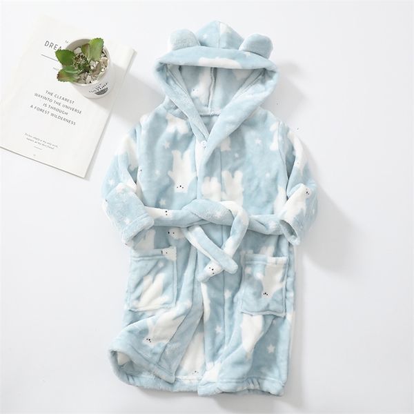 Outono Inverno Bebê Crianças Sleepwear Robe Flannel Bathrobe Quente Para Meninas Meninos Pijamas 4-12Years Adolescentes Vestido de Infantil Crianças 211130