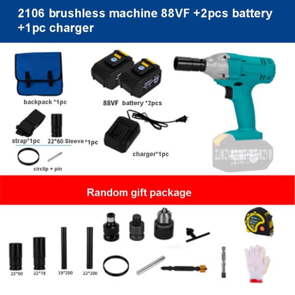 

power tool sets 2106 brushless electric wrench 48v 6000mh/88v 9000mh lithium impact socket 220v 330/nm 3300/rpm