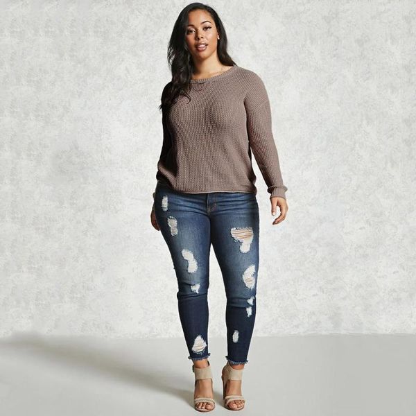 

women's sweaters kissmilk 2021 women plus size round neck hollow out back sweater long sleeve solid color basic large casual, White;black