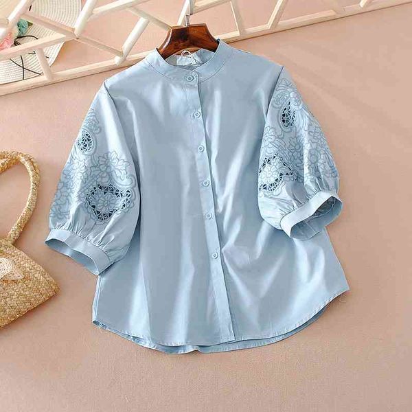 

vanovich european fashion women blouses and wild cotton hollow embroidery pluz size summer clothing 210615, White