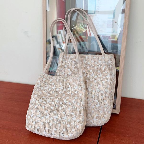 

duffel bags women lace flower straw handbag tote holiday woven shoulder bag large capacity casual