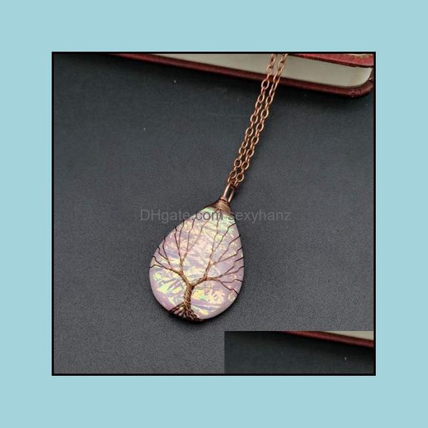 Pendenti con ciondolo Albero della vita Collana con cuore a goccia Filo avvolto Pietre preziose Guarigione Chakra Collane per gioielli moda donna Will e Sa