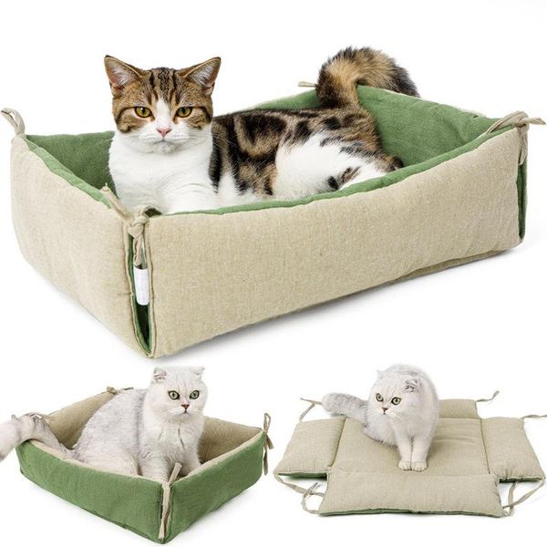 

cat beds & furniture 2in1 soft linen fabric deep sleep cotton and dual-purpose mattress cute litter mat dog bed&cat bed