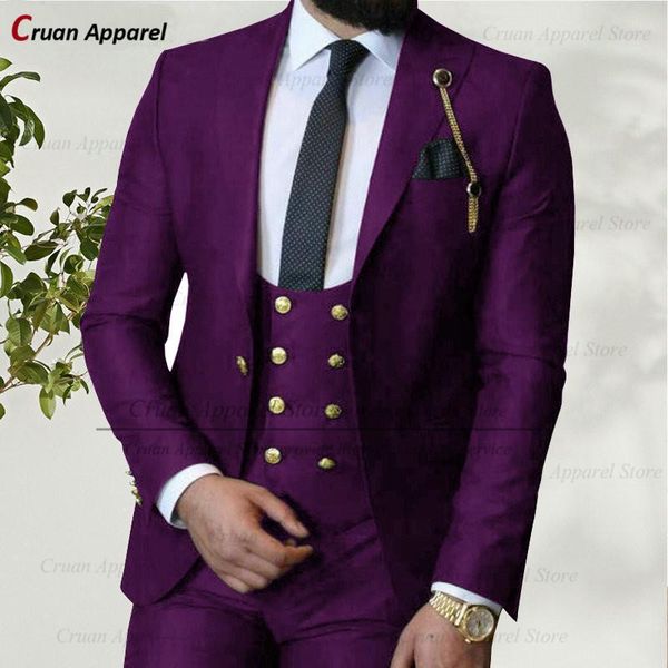 

men's suits & blazers latest luxury wedding for men slim fit fashion groomsmen groom suit tuxedo classic purple blazer vest pants 3pcs, White;black