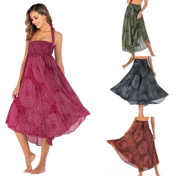 

casual dresses women long hippie bohemian gypsy boho flowers elastic waist floral halter skirt jupe femme skirts womens faldas mujer moda 20, Black;gray