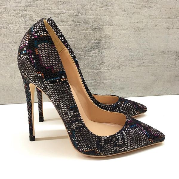 

dress shoes brand fashion pointed high-heeled exquisite snake print elegant single 12cm high heel ladies party, Black