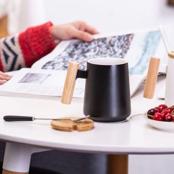 

mugs wooden handle mark cup ceramic coffee office gift with lid spoon mug cups