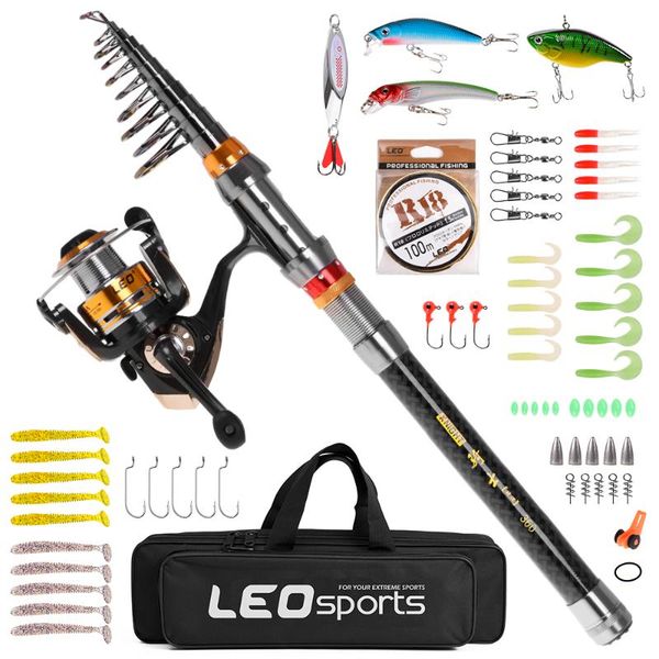 

fishing rod combo carbon fiber spinning reel travel lures jig hooks full kit boat rods