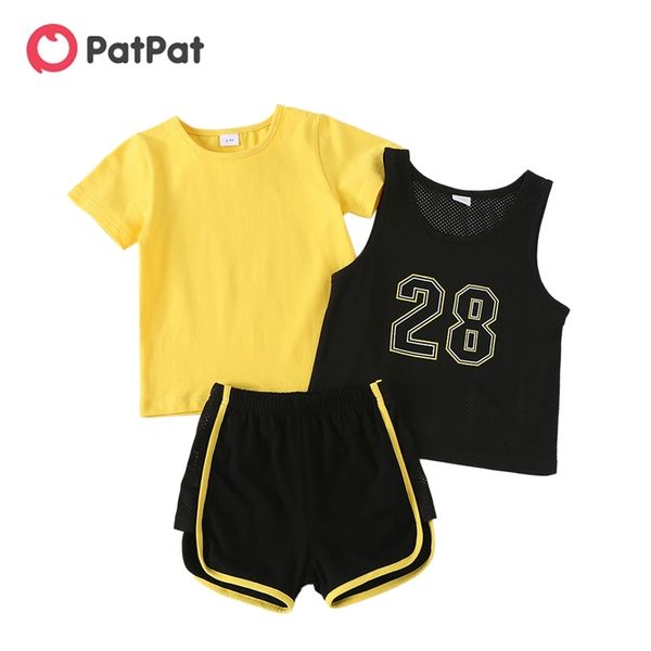 

summer 3-piece toddler boy sporty breathable tee camisole shorts set 210528, White