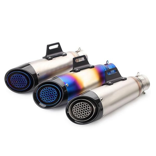

universal 51mm 60mm motorcycle exhaust pipe muffler moto for r6 r25 cbr600 z750 s1000rr sc tubo escape slip-on laser and sticker system