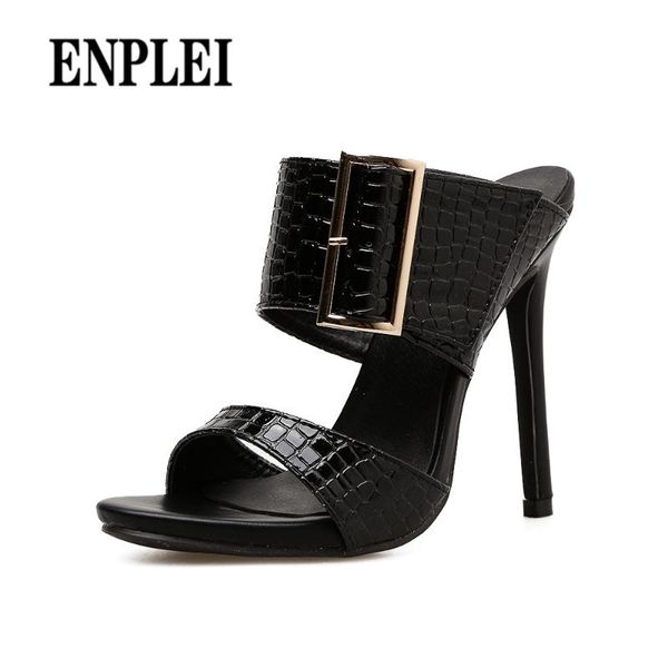 

slippers enplei fashion women summer party pumps buckle slides shoes height of heel 12.5cm size 35-40, Black