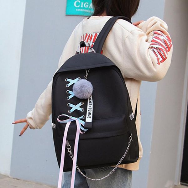

school bags 5pcs canvas backpack student ribbon bookbags casual daypack handbag shoulder drawstring bag pencil au7 21 dropship