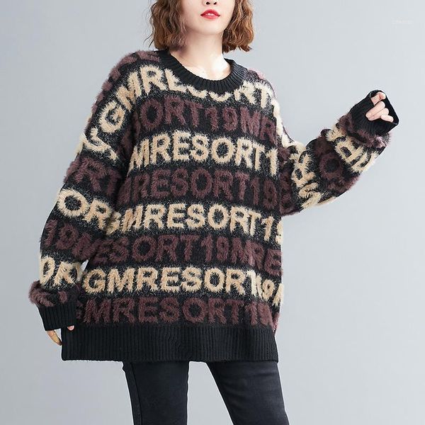 

korean fashion letters woman sweater autumn and winter clothing 2021 loose knit sweaters women's, White;black