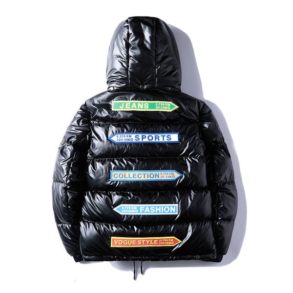 

men's warm winter jacket casual outerwear sier black thick coats patch design parka male fashion high street hooded coat
