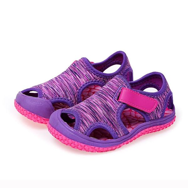 

40# hook-loop hollow out summer shoes rubber buttom flat casual baby sandals for girls non-slip outdoor sneakers, Black;red
