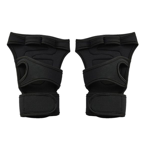 

sports palm fitness non-slip lengthened wrist brace men's weightlifting shockproof breathable half-finger gloves support, Black;red