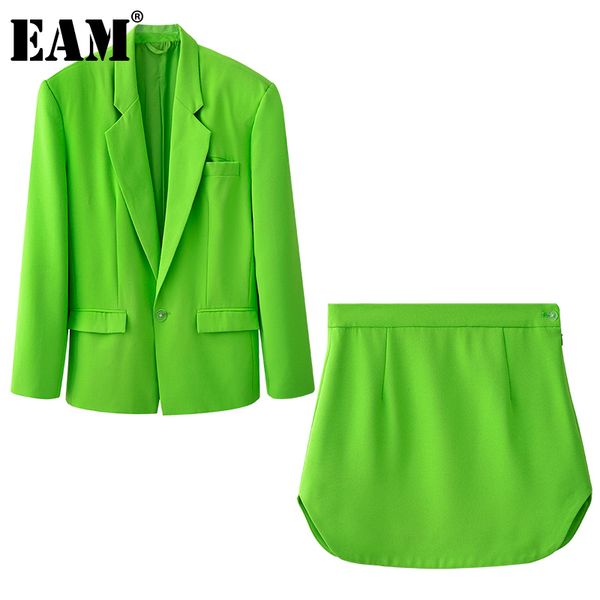 

[eam] half-body skirt two pieces suit pockets lapel long sleeve green loose women fashion spring summer 1dd850506 210512, White