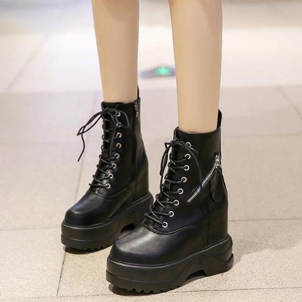 

boots 2021 women autumn winter shoes pu leather fashion ankle student flat female woman high heels sexy, Black