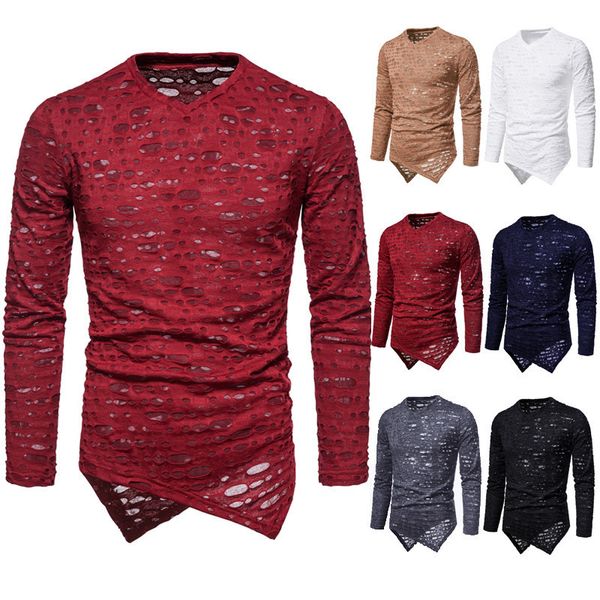 

men's t shirts summer long sleeve fashion 6-color hollow out youth top, White;black