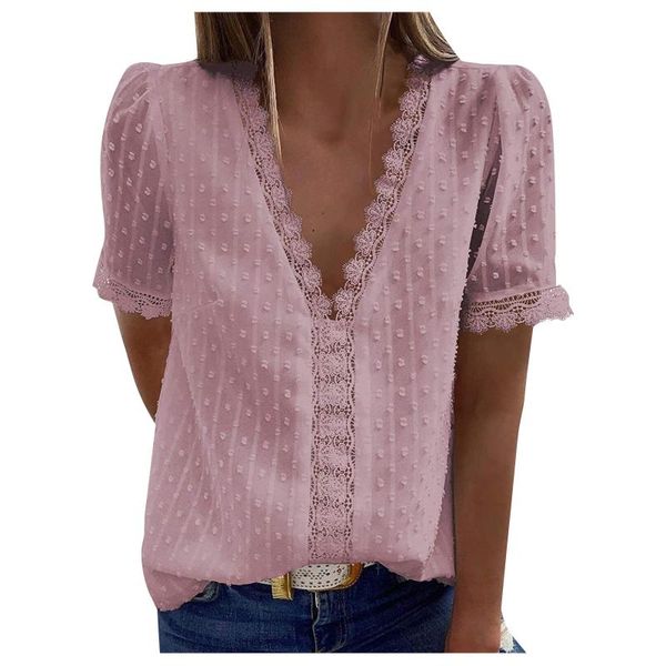 

women's blouses & shirts lace flower women and bloues solid short sleeve v neck vintage shirt blusas elegantes blouse chemise, White