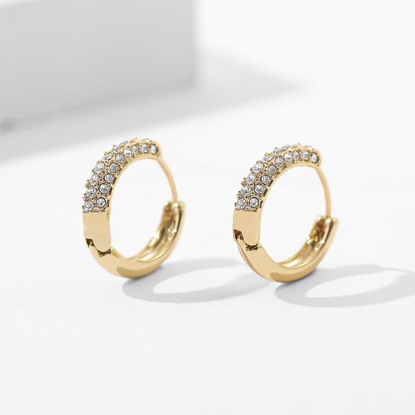 

hoop & huggie simple design classic geometric round crystal earrings for women fashion gold color metal hexagon small jewelry, Golden;silver