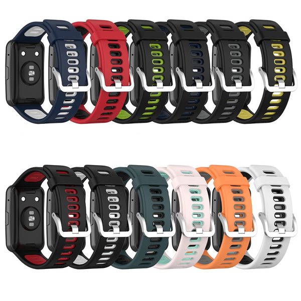 Sport-Silikon-Uhrenarmband für Huawei-Uhr, passend für Original-SmartWatch-Band, Ersatz-Armband, Armband, Gürtel, doppeltes Farb-Handgelenk