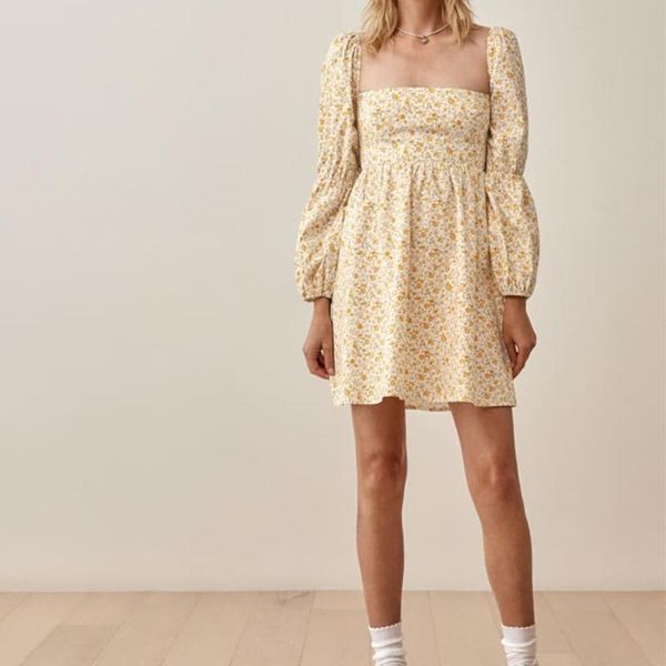 

casual dresses spring women france bandage mini dress elegant square collar high waist robe beach long puff sleeve retro floral print vestid, Black;gray