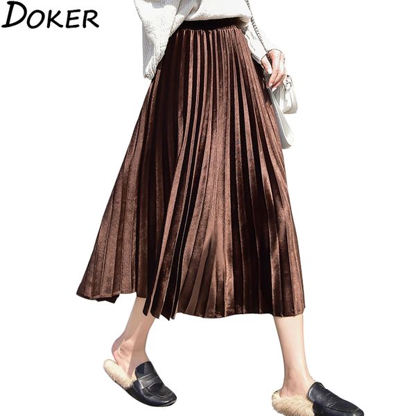 

new plus size long skirt women solid office elegante black casual midi skirts girls woemns high waist pleated skirt femme 210423