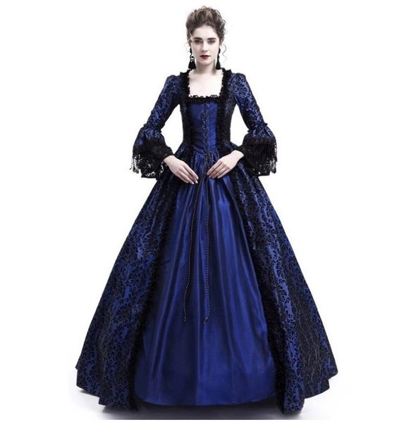 

foreign trade lace stitching big sleeve medieval dress palace retro, Black;gray