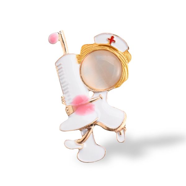 Opala Brooches Seringa engraçado bonito dos desenhos animados ação figura pino metal broche jóias médicas enfermeira presente inteiro