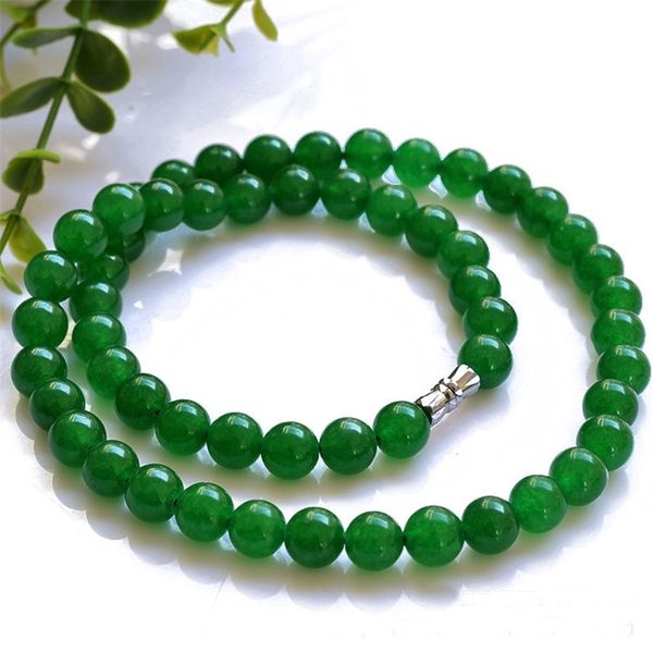 

lady red green agate chalcedony necklace clavicle round bead chain, Black
