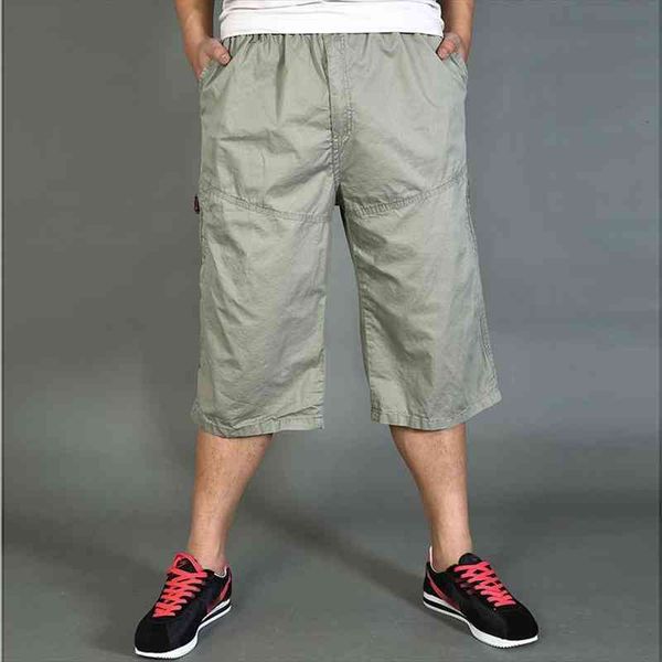 

plus size 4xl 5xl 6xl 3 4 pants men summer baggy cargo cotton calf-length pants casual trouser male large loose big, Black