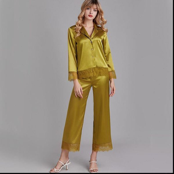 

silk pajama sets satin pyjama womens sleepwears lace large size fashion pajamas for ladies nightwear suit home pjs, Black;red