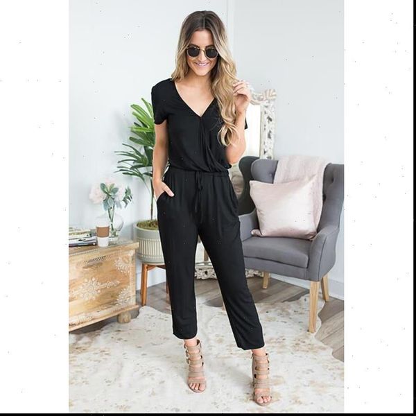 

summer elegant black white office womens jumpsuits work v neck casual bodysuit solid ankle length rompers drop