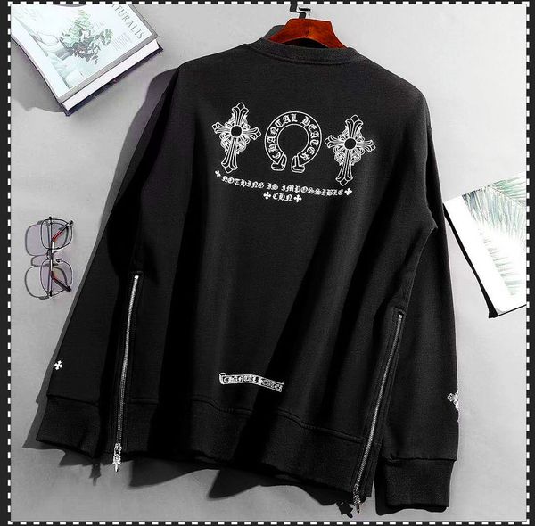 

hoodies 21s autumn and winter tide br cro sweater side zipper sanskrit print pullover for men women heart, Black