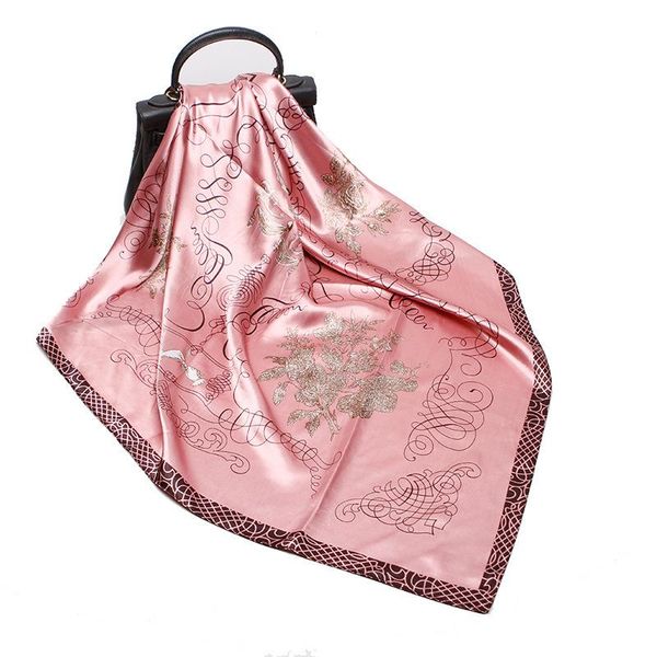 

scarves 40 styles spring emulation silk printing scarf women's 90*90cm satin square party ceremony professional neck decoration wrap, Blue;gray