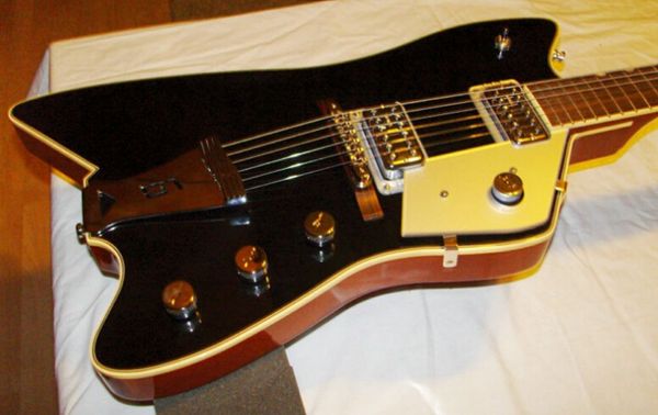 6199 Billy Bo Jupiter Fogo Thunderbird Preto Guitarra Elétrica Barriga Corte Contorno Vermelho Mogno Corpo, Hardware Chrome, Gold Sparkle Pickguard