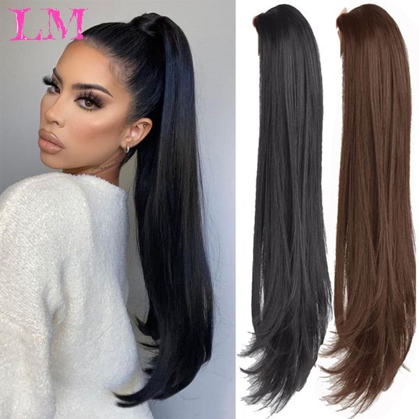 

synthetic wigs lm claw clip wavy straight ponytail long in hair for women, Black
