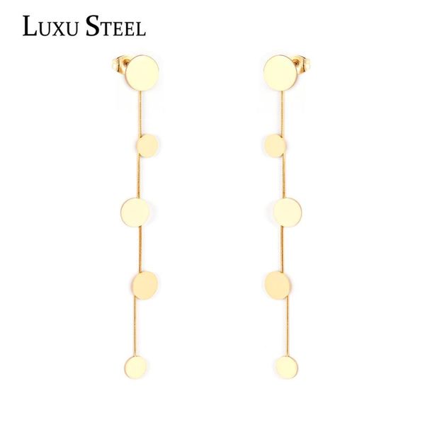 

dangle & chandelier luxusteel geometric long earrings gold color round shape stainless steel drop for women 2021 trend jewelry party, Silver